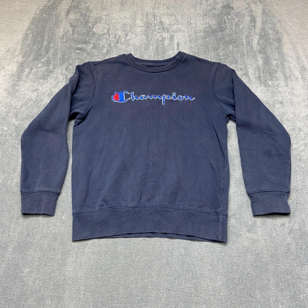 Champion Sweatshirt Mens Medium Blue Logo Embroidered Fleece Lined Athletic Wear